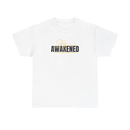 Stay Awakened Graphic Tee — Minimal Spiritual Sunrise Shirt