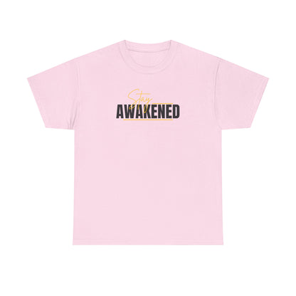 Stay Awakened Graphic Tee — Minimal Spiritual Sunrise Shirt