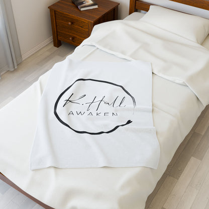 Awaken Velveteen Plush Blanket — K. Hall Signature Circle Logo