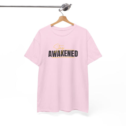Stay Awakened Graphic Tee — Minimal Spiritual Sunrise Shirt