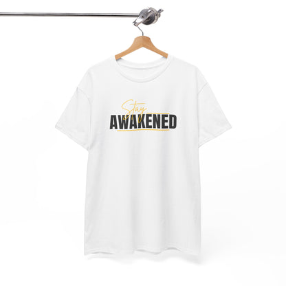 Stay Awakened Graphic Tee — Minimal Spiritual Sunrise Shirt
