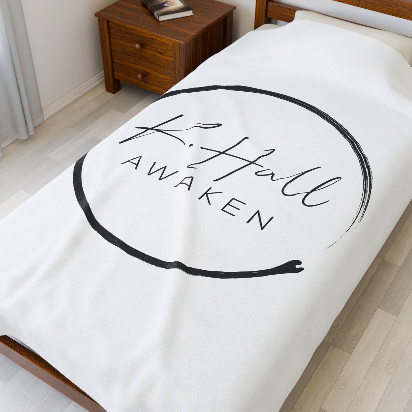 Awaken Velveteen Plush Blanket — K. Hall Signature Circle Logo