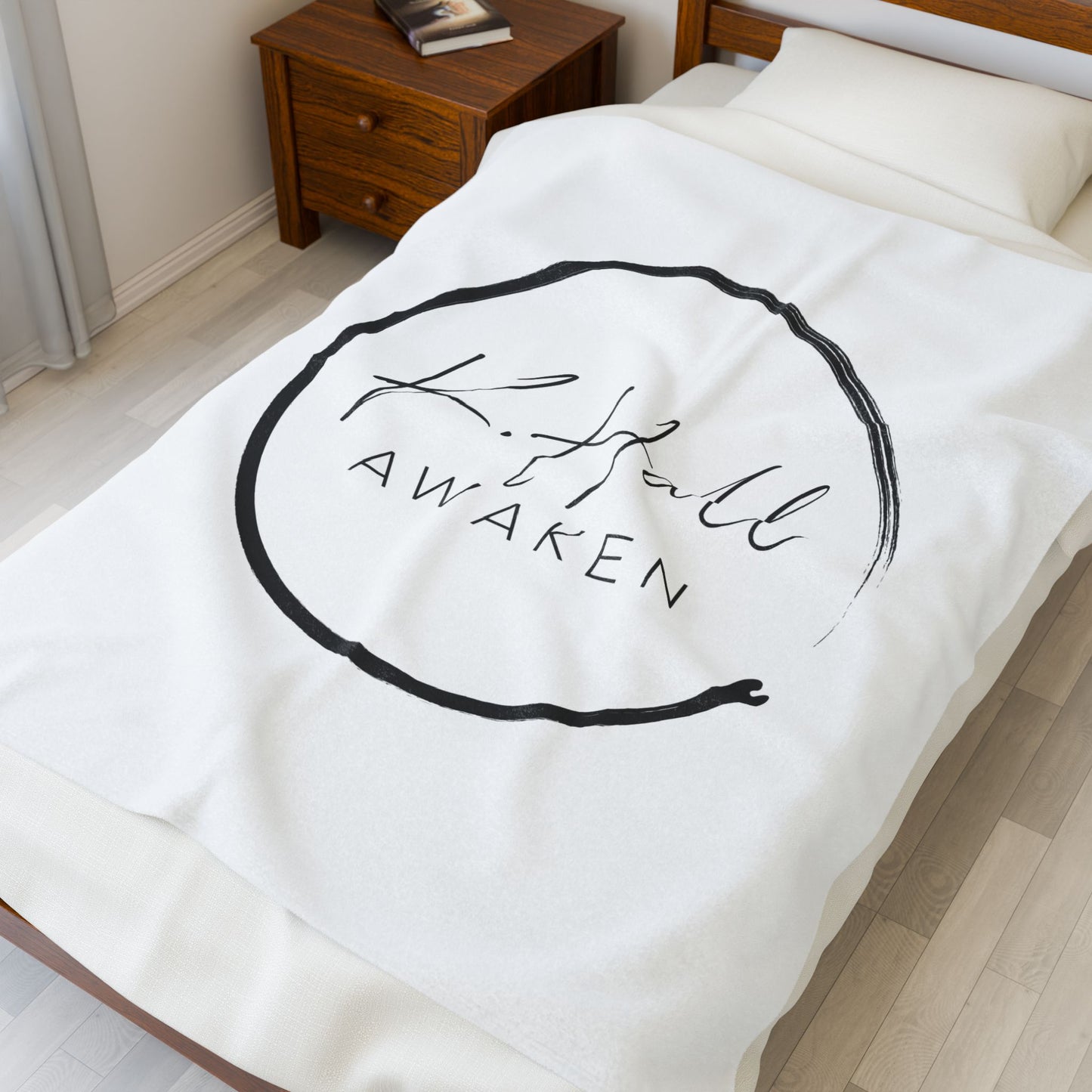 Awaken Velveteen Plush Blanket — K. Hall Signature Circle Logo