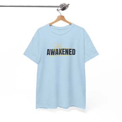 Stay Awakened Graphic Tee — Minimal Spiritual Sunrise Shirt