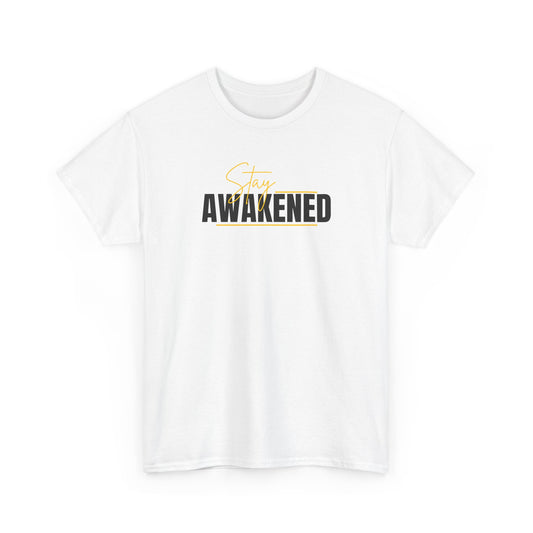 Stay Awakened Graphic Tee — Minimal Spiritual Sunrise Shirt