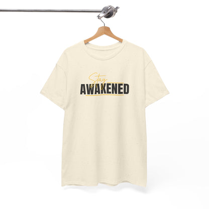 Stay Awakened Graphic Tee — Minimal Spiritual Sunrise Shirt
